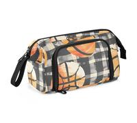OWFKAY Big Capacity Pencil Pen Case Pouch Bag School College Office Organizer for Teens Girls Adults Student-Plaid Background Basketballs Pattern