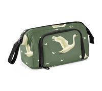 OWFKAY Big Capacity Pencil Pen Case Pouch Bag School College Office Organizer for Teens Girls Adults Student-Flying Swans on Green Pattern
