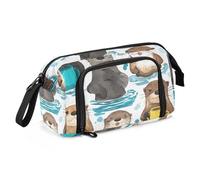 OWFKAY Big Capacity Pencil Pen Case Pouch Bag School College Office Organizer for Teens Girls Adults Student-The Otter is Holding A Water Cup Pattern