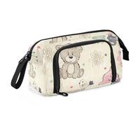 OWFKAY Big Capacity Pencil Pen Case Pouch Bag School College Office Organizer for Teens Girls Adults Student-Cute Doodle Bear and Flowers