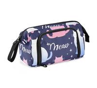 OWFKAY Big Capacity Pencil Pen Case Pouch Bag School College Office Organizer for Teens Girls Adults Student-Pink Blue and White Cats Meow Stars Pattern
