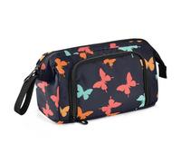 OWFKAY Big Capacity Pencil Pen Case Pouch Bag School College Office Organizer for Teens Girls Adults Student-Rainbow Colored Butterflies on Dark Blue Pattern
