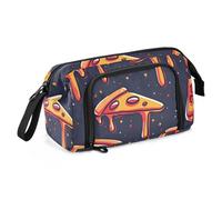 OWFKAY Big Capacity Pencil Pen Case Pouch Bag School College Office Organizer for Teens Girls Adults Student-Pizza Slices on Dark Space Like Pattern