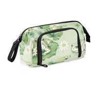 OWFKAY Big Capacity Pencil Pen Case Pouch Bag School College Office Organizer for Teens Girls Adults Student-Lotus Leaf Frog Pattern