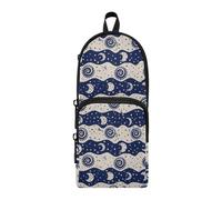 OWFKAY Blue Moon Sun Star Stripe Large Capacity Pencil Case 3 Compartment Pouch Pen Bag Zipper Stationery Bag for Students Office Work Stationery