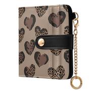 OWFKAY Brown Heart Leopard Leather Purses for Women Ladies Wallet Credit Card Holder RFID Blocking Small with ID Window & Zipper Coin Pocket Boys Girls