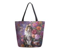 OWFKAY Calico Cat Vintage Large canvas tote bags with Zip Pocket Reusable Shopping Beach