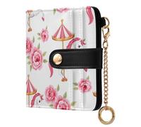 OWFKAY Carousel Pink Floral Leather Purses for Women Ladies Wallet Credit Card Holder RFID Blocking Small with ID Window & Zipper Coin Pocket Boys Girls