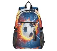 OWFKAY Casual Sports Backpack with Laptop Compartment Teens Travel Rucksack College Bag for Work School Daily Soccer with Fire Lightning