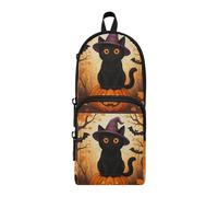 OWFKAY Cat Pumpkin Halloween Large Capacity Pencil Case 3 Compartment Pouch Pen Bag Zipper Stationery Bag for Students Office Work Stationery