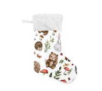 OWFKAY Christmas Stocking 18 Inches Large Woodland Animals Burlap with Plush Faux Fur Cuff Stockings, for Family Holiday Xmas Party Decorations