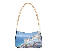 OWFKAY Clutch Shoulder Bag Tote Handbags for Women Hobo Bags Purse Landscape Oia Santorini Greece with Zipper Closure