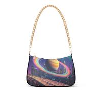 OWFKAY Clutch Shoulder Bag Tote Handbags for Women Hobo Bags Purse Saturn Retrofuturism City with Zipper Closure