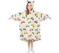 OWFKAY Colorful Car Kids Wearable Blanket Hoodie Soft Flannel Dressing Gown with Ears & Pockets Warm Sleepwear for Toddler Boys Girls