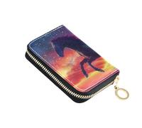 OWFKAY Credit Card Holder A Galloping Horse Roars in The Sky Small PU Leather Zipper Card Case Wallet for Women
