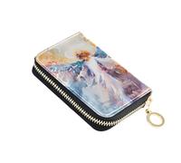 OWFKAY Credit Card Holder Angels in Watercolor Small PU Leather Zipper Card Case Wallet for Women