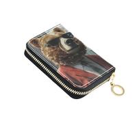 OWFKAY Credit Card Holder Bear and Bull in Suits Small PU Leather Zipper Card Case Wallet for Women