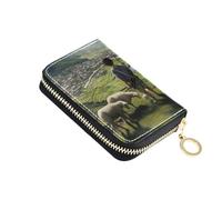 OWFKAY Credit Card Holder Character Shepherding in The Mountain Small PU Leather Zipper Card Case Wallet for Women