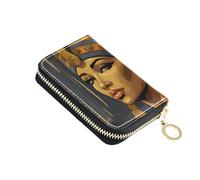 OWFKAY Credit Card Holder Egypt Queen Portrait Small PU Leather Zipper Card Case Wallet for Women