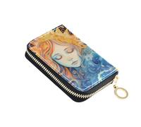 OWFKAY Credit Card Holder Fairy Queen in The Sky Small PU Leather Zipper Card Case Wallet for Women