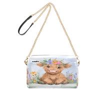 OWFKAY Crossbody Bags for Women PU Leather Cross Body Shoulder Bags Messenger Handbags Adjustable Wide Strap Cute Highland Cow Colorful Flowers