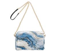 OWFKAY Crossbody Bags for Women PU Leather Cross Body Shoulder Bags Messenger Handbags Adjustable Wide Strap White Blue Marble