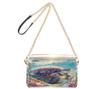 OWFKAY Crossbody Bags for Women PU Leather Cross Body Shoulder Bags Messenger Handbags Adjustable Wide Strap Sea Turtle Pearls Coral