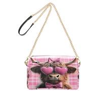 OWFKAY Crossbody Bags for Women PU Leather Cross Body Shoulder Bags Messenger Handbags Adjustable Wide Strap Pink Bows Highland Cow