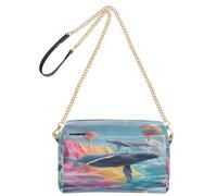 OWFKAY Crossbody Bags for Women PU Leather Cross Body Shoulder Bags Messenger Handbags Adjustable Wide Strap Humpback Whales Fly over The Rainbow Glacier with Balloons with Knitted Scarves