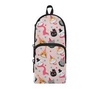 OWFKAY Cute Halloween Cat Pattern Large Capacity Pencil Case 3 Compartment Pouch Pen Bag Zipper Stationery Bag for Students Office Work Stationery
