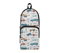 OWFKAY Doodle Toy Racing Cars Print Large Capacity Pencil Case 3 Compartment Pouch Pen Bag Zipper Stationery Bag for Students Office Work Stationery
