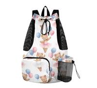 OWFKAY Drawstring Mesh Swimming Equipment Bag Sport Gym Bag Swim String Backpack Beach Surfing Ballerina Bear Balloon Pattern