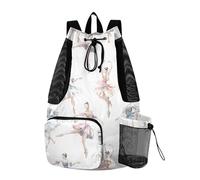 OWFKAY Drawstring Mesh Swimming Equipment Bag Sport Gym Bag Swim String Backpack Beach Surfing Ballet Dancer Hand Drawing Pattern
