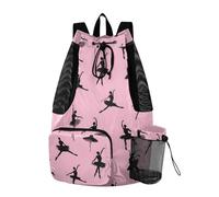 OWFKAY Drawstring Mesh Swimming Equipment Bag Sport Gym Bag Swim String Backpack Beach Surfing Ballet Dancer Black Silhouette Pattern