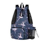 OWFKAY Drawstring Mesh Swimming Equipment Bag Sport Gym Bag Swim String Backpack Beach Surfing Ballet Dancer Ribbon Pattern