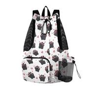 OWFKAY Drawstring Mesh Swimming Equipment Bag Sport Gym Bag Swim String Backpack Beach Surfing Bear Paw Pattern