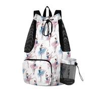 OWFKAY Drawstring Mesh Swimming Equipment Bag Sport Gym Bag Swim String Backpack Beach Surfing Blue Pink Ballet Dancer Pattern