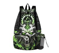 OWFKAY Drawstring Mesh Swimming Equipment Bag Sport Gym Bag Swim String Backpack Beach Surfing Dragon Head Skull
