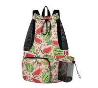 OWFKAY Drawstring Mesh Swimming Equipment Bag Sport Gym Bag Swim String Backpack Beach Surfing Hand Drawn Watermelon Pattern