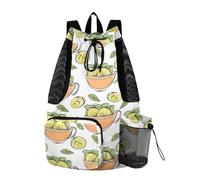OWFKAY Drawstring Mesh Swimming Equipment Bag Sport Gym Bag Swim String Backpack Beach Surfing Hand Drawn Lemon Tea Pattern