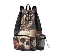 OWFKAY Drawstring Mesh Swimming Equipment Bag Sport Gym Bag Swim String Backpack Beach Surfing Owl Skull