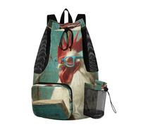 OWFKAY Drawstring Mesh Swimming Equipment Bag Sport Gym Bag Swim String Backpack Beach Surfing Rooster Book