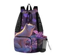 OWFKAY Drawstring Mesh Swimming Equipment Bag Sport Gym Bag Swim String Backpack Beach Surfing The Secret Garden of Arctic Fox