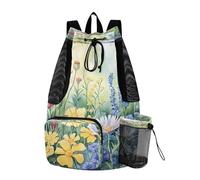 OWFKAY Drawstring Mesh Swimming Equipment Bag Sport Gym Bag Swim String Backpack Beach Surfing Watercolor Wildflowers