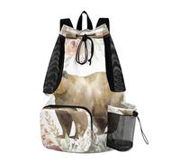 OWFKAY Drawstring Mesh Swimming Equipment Bag Sport Gym Bag Swim String Backpack Beach Surfing Watercolor Bear