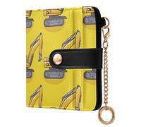 OWFKAY Excavator Yellow Leather Purses for Women Ladies Wallet Credit Card Holder RFID Blocking Small with ID Window & Zipper Coin Pocket Boys Girls