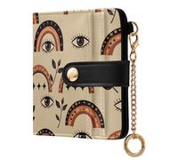 OWFKAY Eyes Rainbow Beige Leather Purses for Women Ladies Wallet Credit Card Holder RFID Blocking Small with ID Window & Zipper Coin Pocket