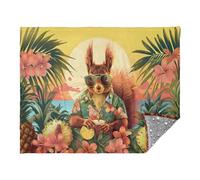 OWFKAY Fleece Blanket Sofa Throw Microfiber Blanket for Bed Couch 140x178cm Red Squirrel Wearing Hawaiian Shirt and Sunglasses Is Surrounded by Lush Tropical Flowers and Pine