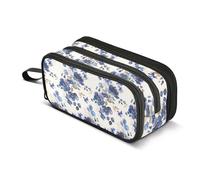 OWFKAY Floral Indigo Pencil Case for Girls School Large Capacity with 3 Compartments Pencil Pouch Back to School Supplies Stationery Organizer