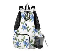 OWFKAY Forget-me-not 2 Beach Drawstring Backpack Mesh Swimming Bag for Women Swim Gym with Waterproof Wet Pocket Packable Sports